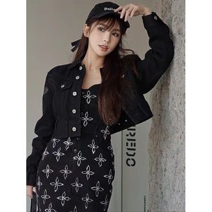 SMFK Women's Size S Black Garden Denim Camisole Dress